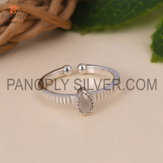 Rose Quartz 925 Quality Openable Pink Stone Silver Rings