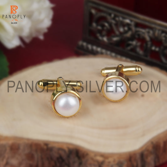 Pearl 18k Gold Plated Cufflink For Men
