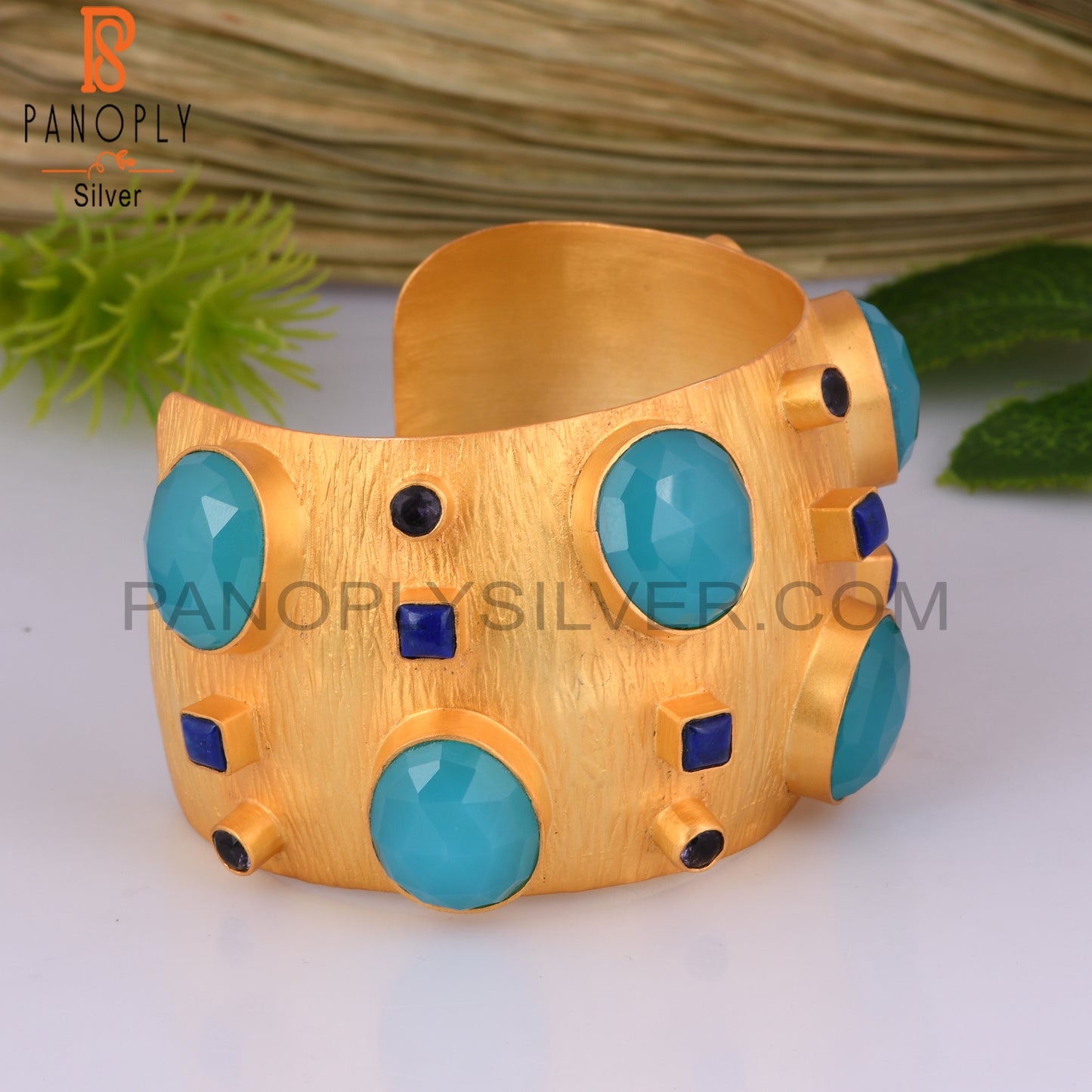 18K Cuff With Glass Amethyst And Lapis Openable Cuff Bangles