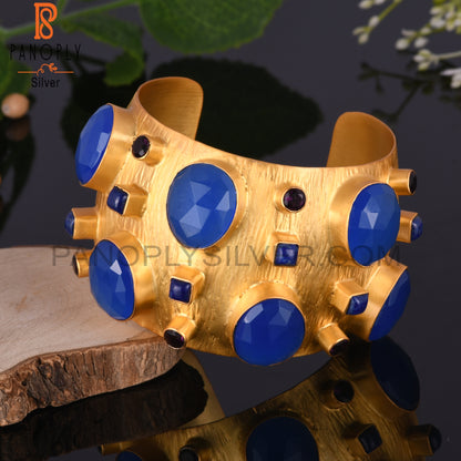 22K Gold Plated Blue Chalcedony And Amethyst Cuff Bracelets