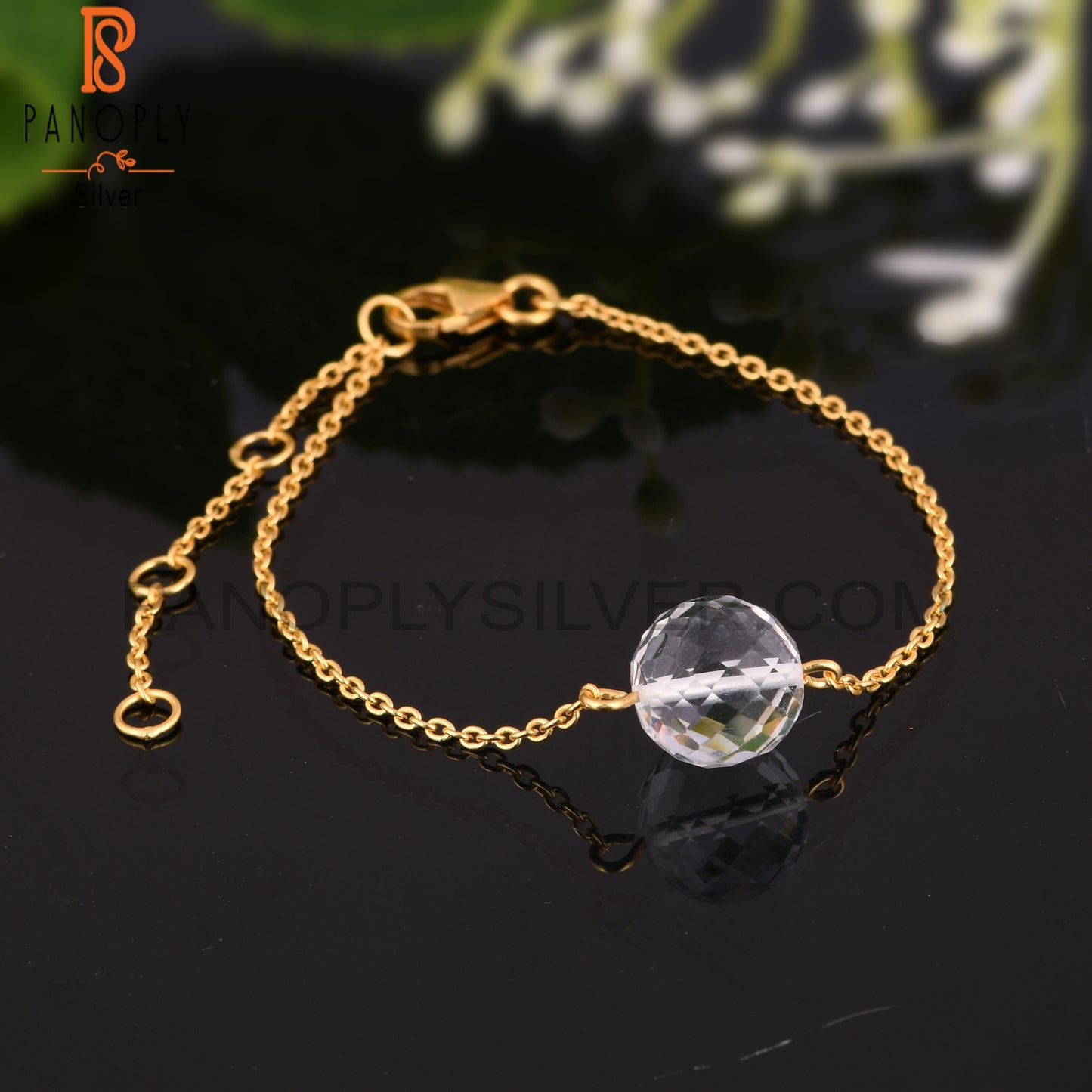 Crystal Quartz Gemstone 925 Silver Chain Bracelet