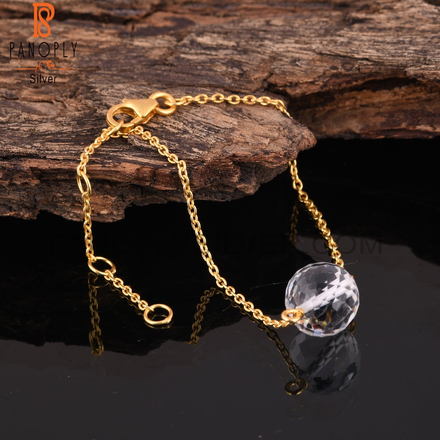 Crystal Quartz Gemstone 925 Silver Chain Bracelet