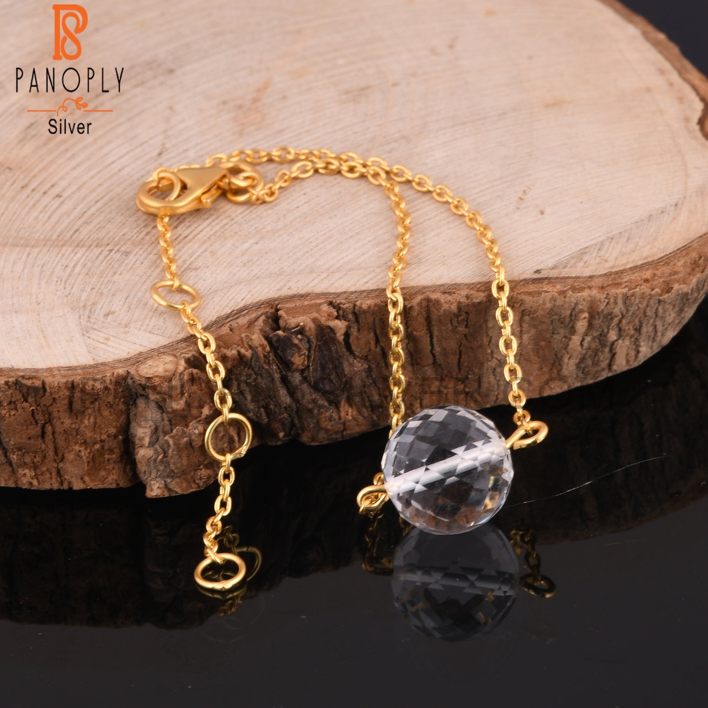 Crystal Quartz Gemstone 925 Silver Chain Bracelet