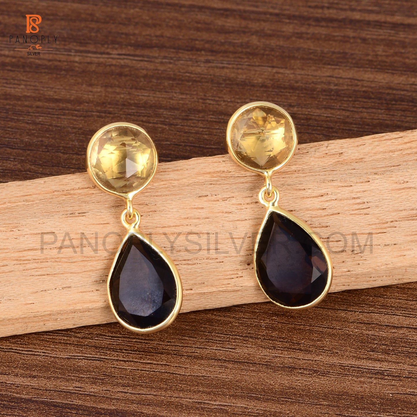 Natural Citrine & Smoky Quartz Drop Earrings in Sterling Silver