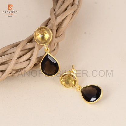 Natural Citrine & Smoky Quartz Drop Earrings in Sterling Silver