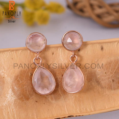 Two Stone 925 Silver Rose Quartz Silver Dangle Earrings
