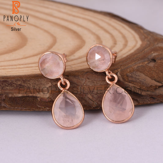 Two Stone 925 Silver Rose Quartz Silver Dangle Earrings