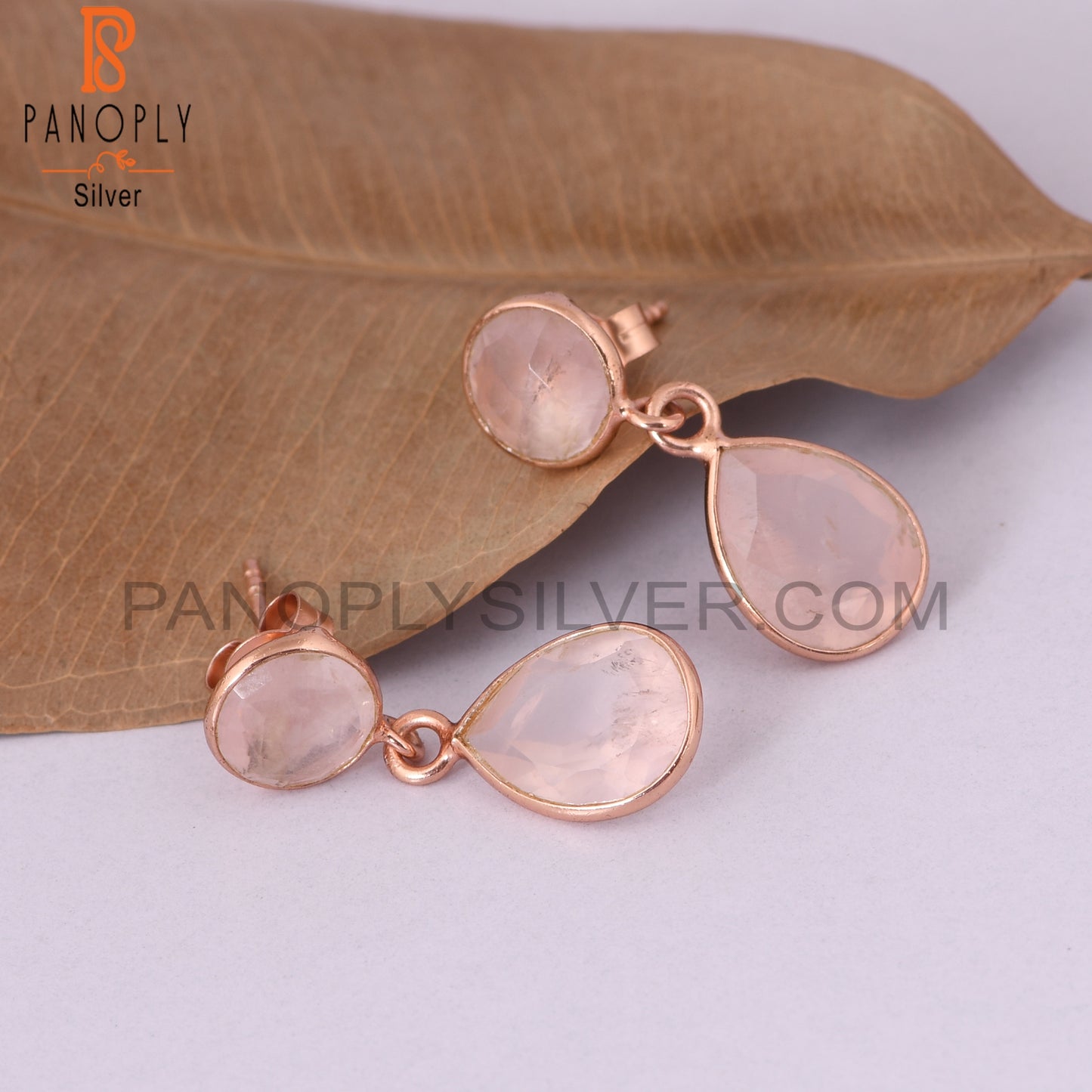 Two Stone 925 Silver Rose Quartz Silver Dangle Earrings