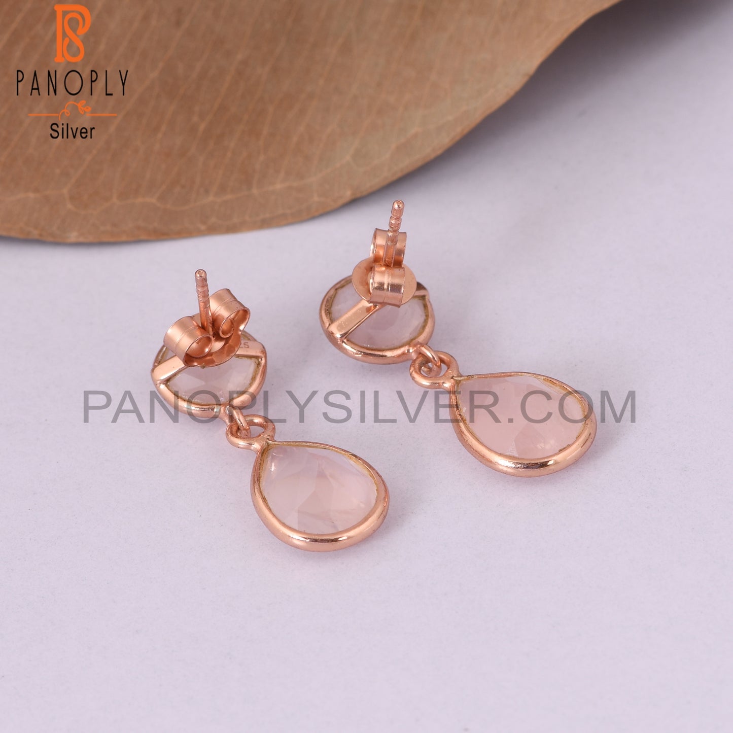 Two Stone 925 Silver Rose Quartz Silver Dangle Earrings