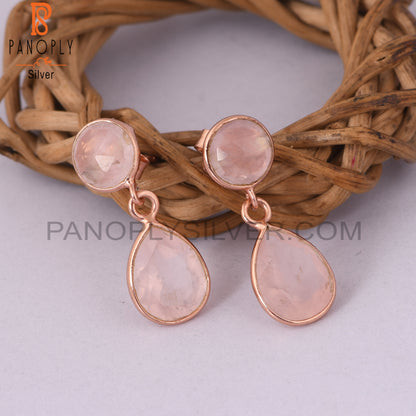 Two Stone 925 Silver Rose Quartz Silver Dangle Earrings
