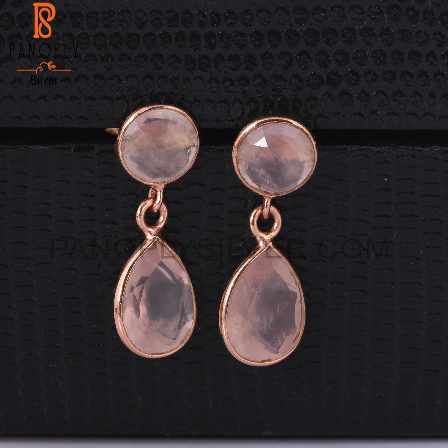 Two Stone 925 Silver Rose Quartz Silver Dangle Earrings