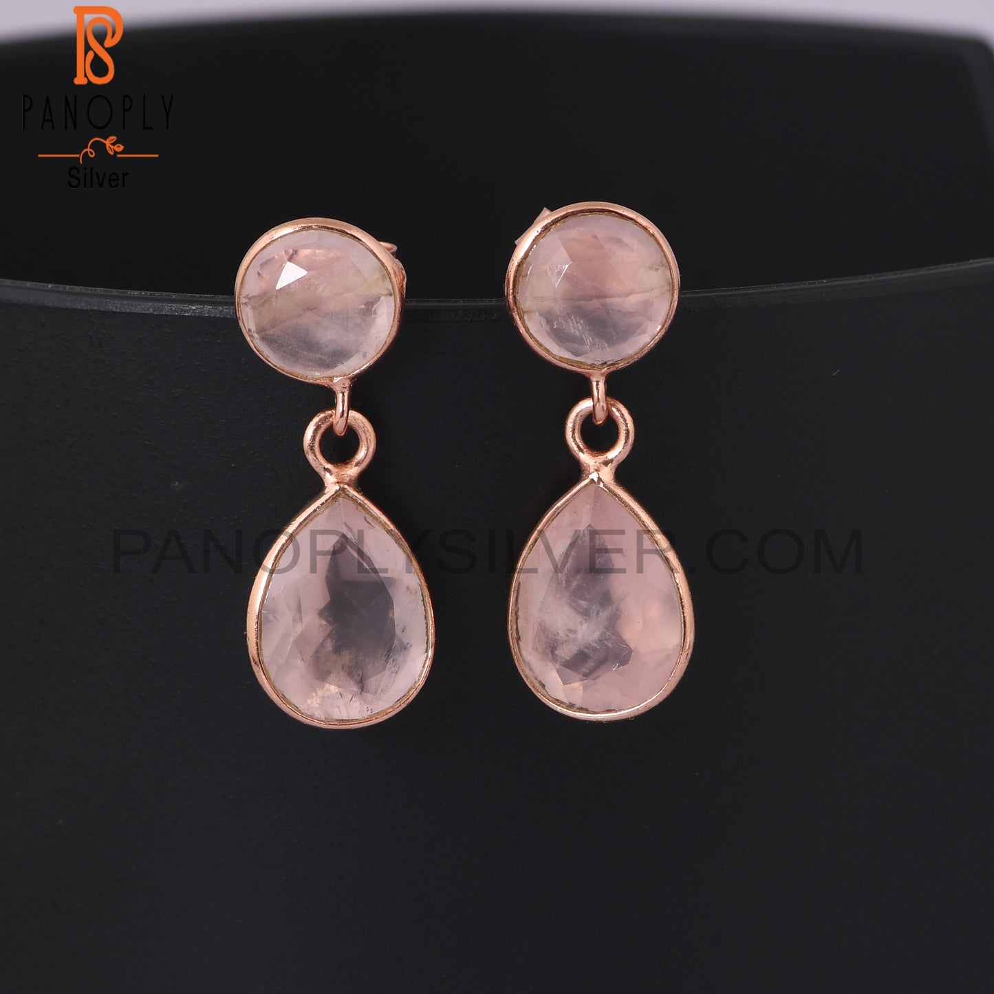 Two Stone 925 Silver Rose Quartz Silver Dangle Earrings