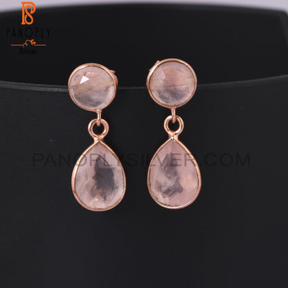 Two Stone 925 Silver Rose Quartz Silver Dangle Earrings