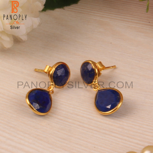 18K Yellow Gold Plated 925 Sodalite Bezel Dangle Earrings