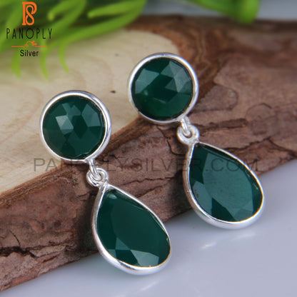 Green Onyx Gemstone 925 Silver Drop Dangle Earrings