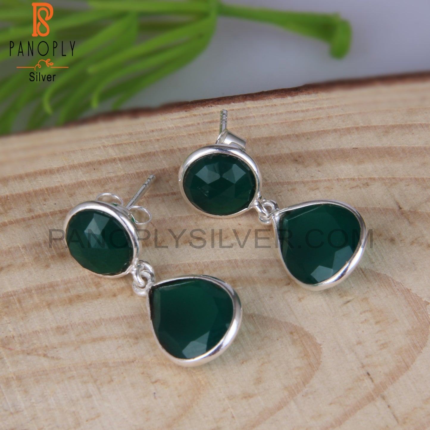 Green Onyx Gemstone 925 Silver Drop Dangle Earrings