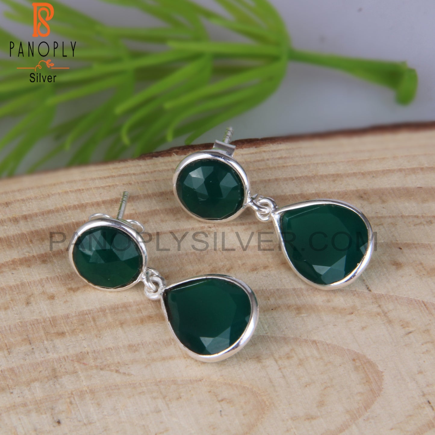 Green Onyx Gemstone 925 Silver Drop Dangle Earrings