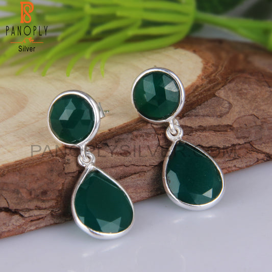 Green Onyx Gemstone 925 Silver Drop Dangle Earrings