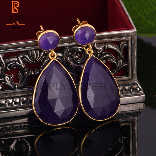 18K Gold Plated 925 Sterling Silver Bezel-Set Earrings