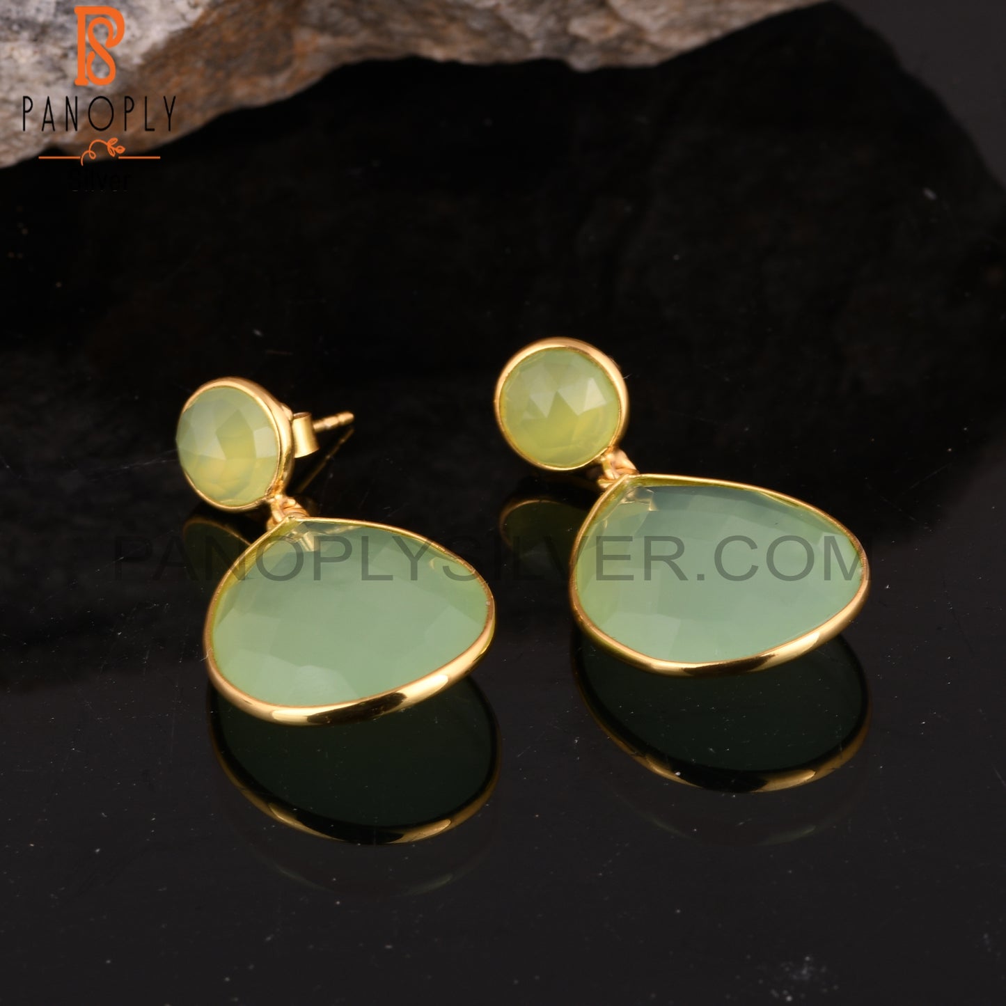 Gold Plated 925 Sterling Silver Bezel-Set Dangle Earrings