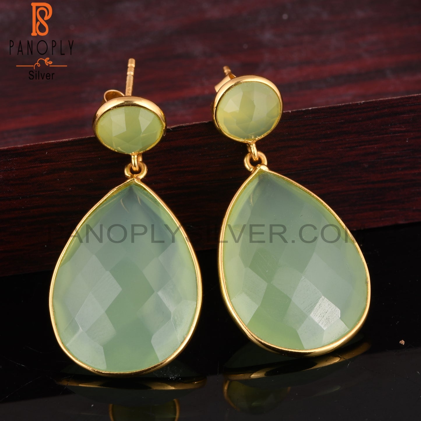 Gold Plated 925 Sterling Silver Bezel-Set Dangle Earrings