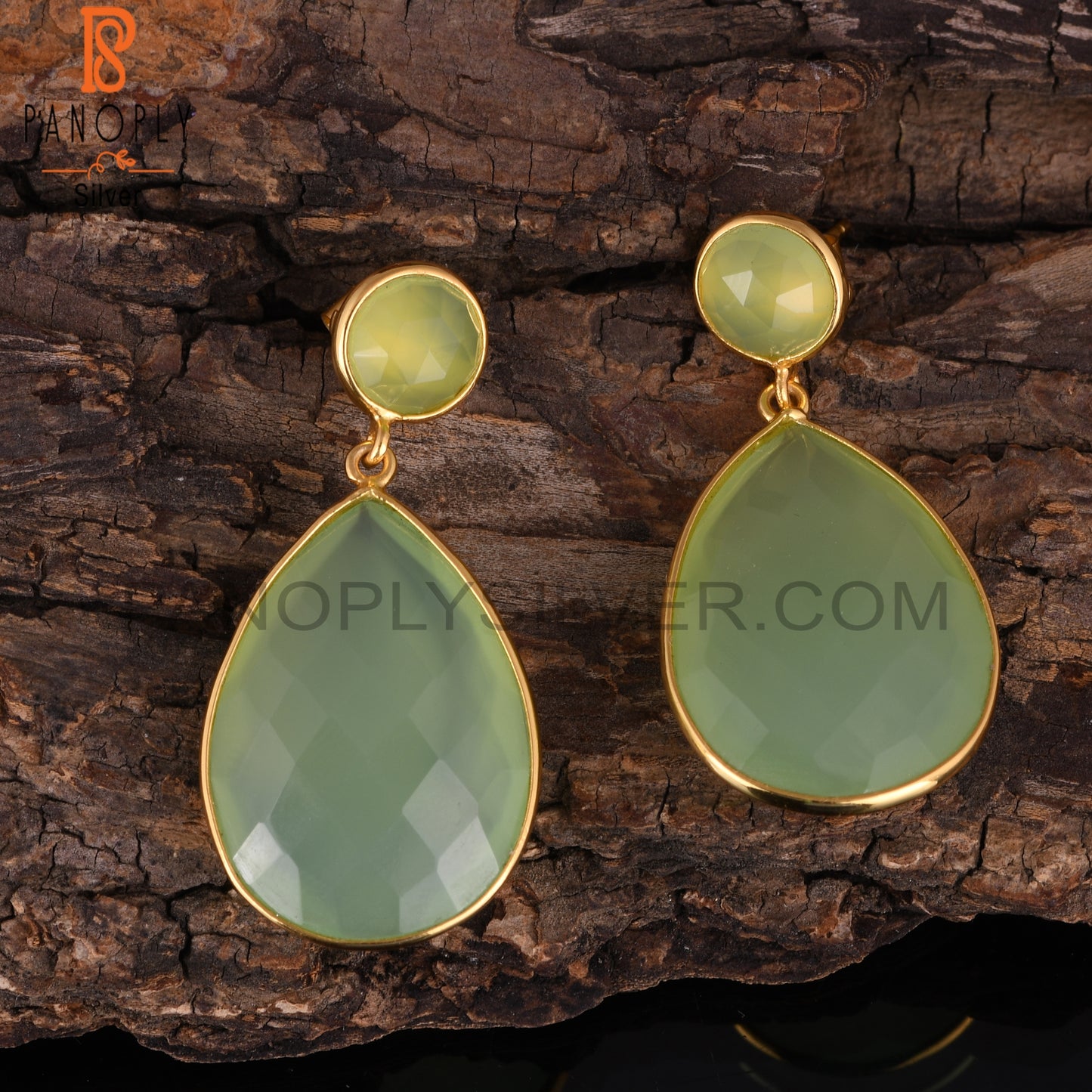 Gold Plated 925 Sterling Silver Bezel-Set Dangle Earrings