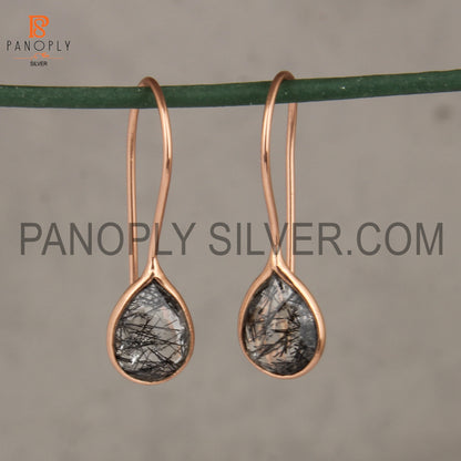 Black Rutile Rose Gold Plated Black Stone Earrings
