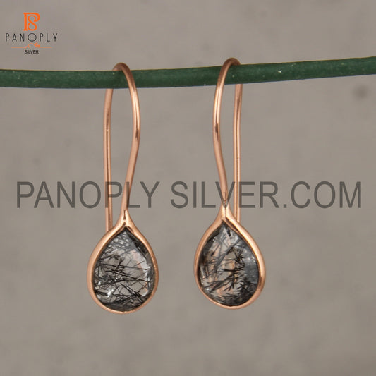 Black Rutile Rose Gold Plated Black Stone Earrings