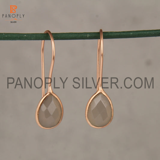 18K Rose Gold Plated On 925 Silver Gray Chalcedony Earrings