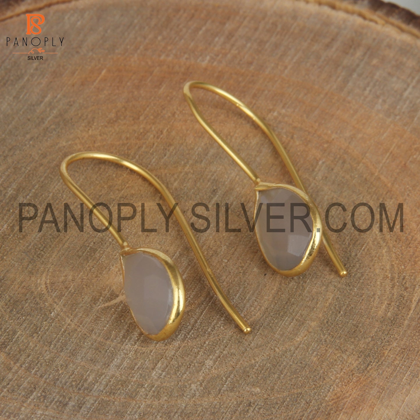 925 Quality Gray Chalcedony 18K Yellow Gold Plated Earrings
