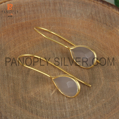 925 Quality Gray Chalcedony 18K Yellow Gold Plated Earrings