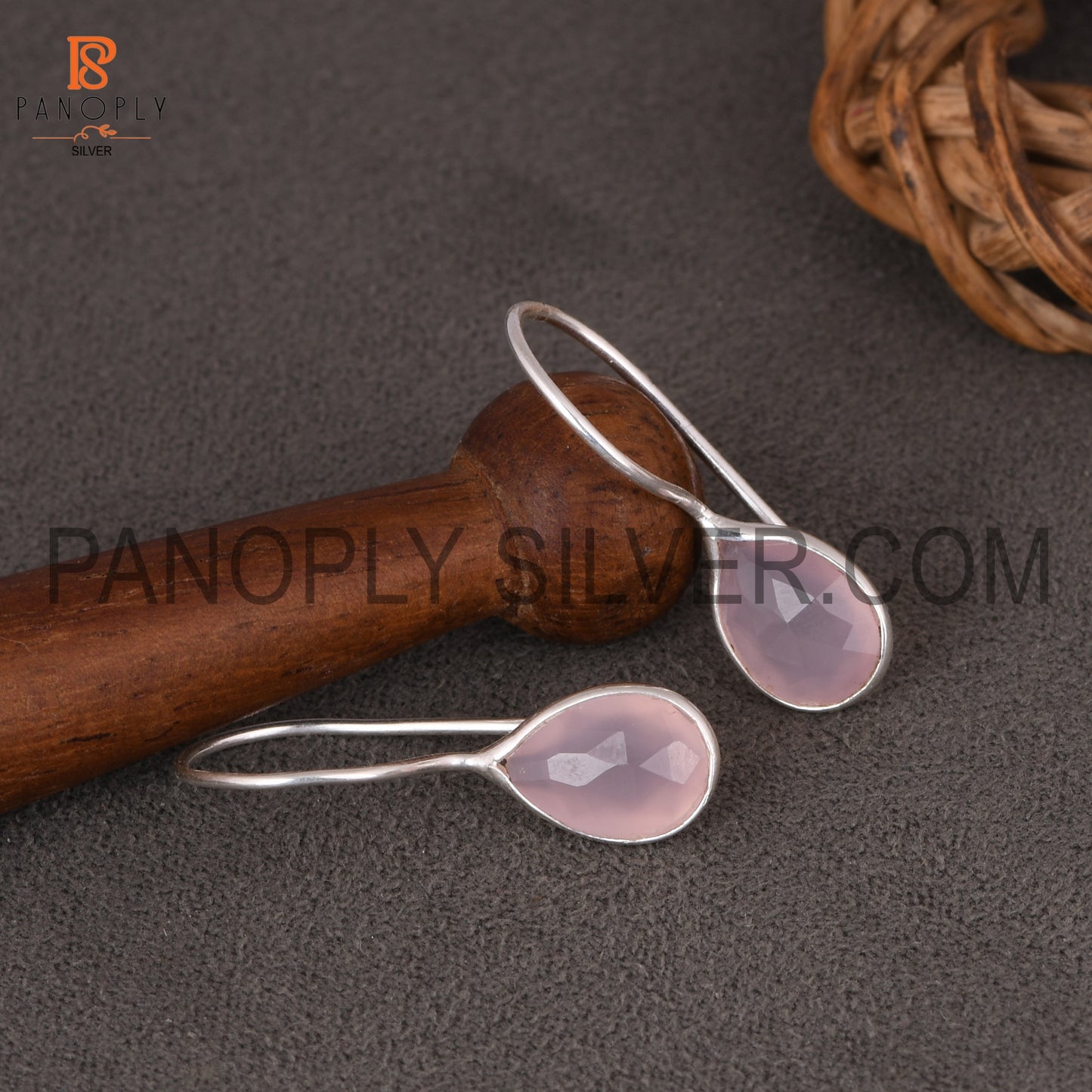 Rose Chalcedony Briolette Cut Pink Stone Earrings