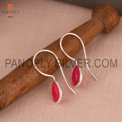 Pink Chalcedony Briolette Cut Pear Shape 925 Silver Earrings