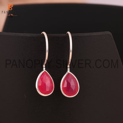 Pink Chalcedony Briolette Cut Pear Shape 925 Silver Earrings