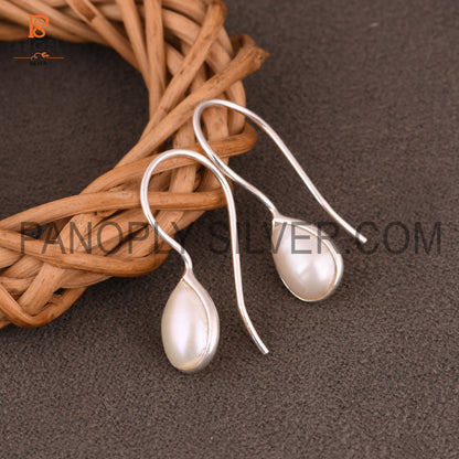 Natural Pearl Gemstone Hook Silver Earrings