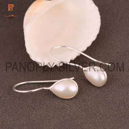 Natural Pearl Gemstone Hook Silver Earrings