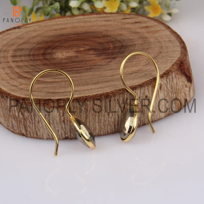 925 Quality Pyrite 14K Gold Fish Hook Earrings
