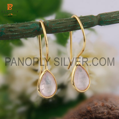 Rose Quartz 925 Quality Gold Hook Dangle Earrings