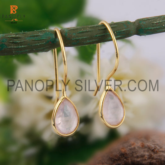 Rose Quartz 925 Quality Gold Hook Dangle Earrings