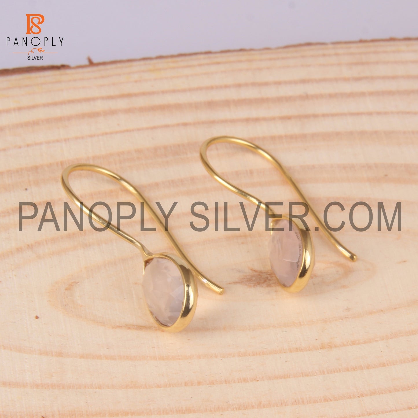 Rose Quartz 925 Quality Gold Hook Dangle Earrings