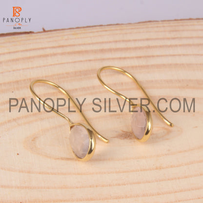 Rose Quartz 925 Quality Gold Hook Dangle Earrings