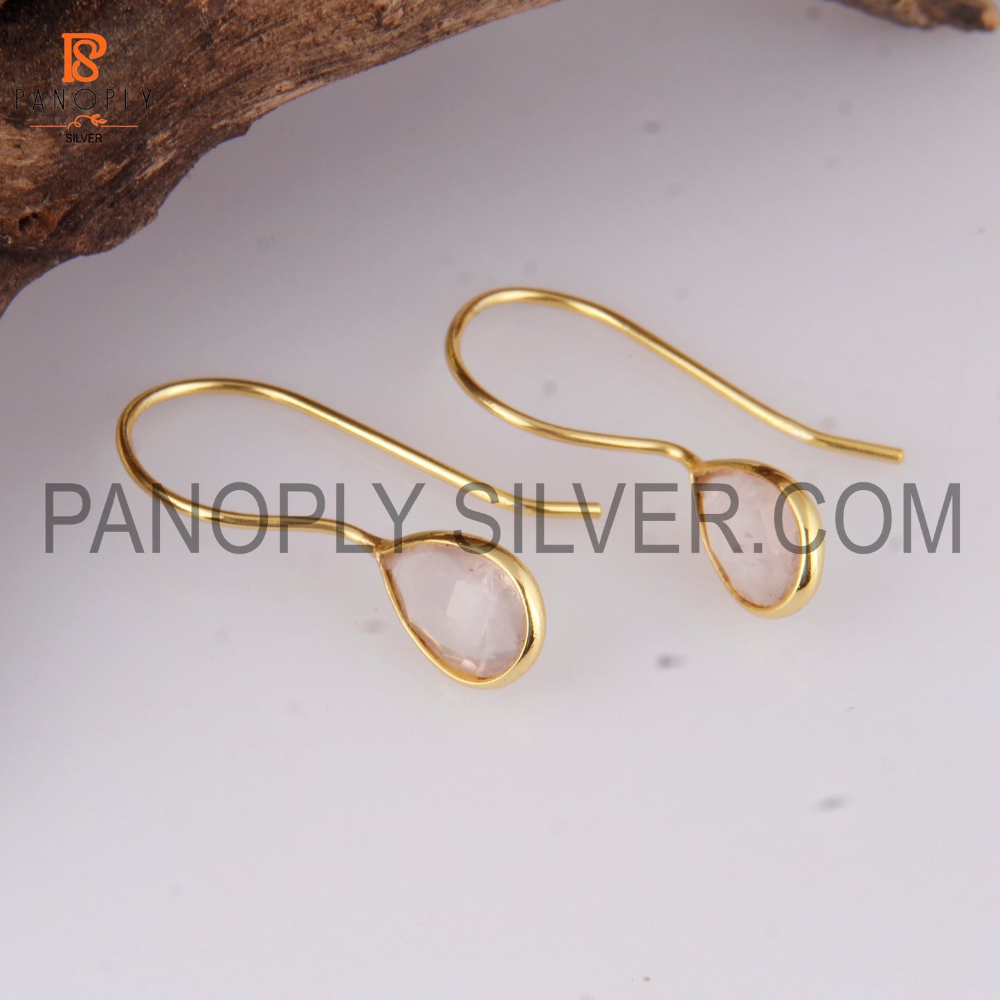 Rose Quartz 925 Quality Gold Hook Dangle Earrings