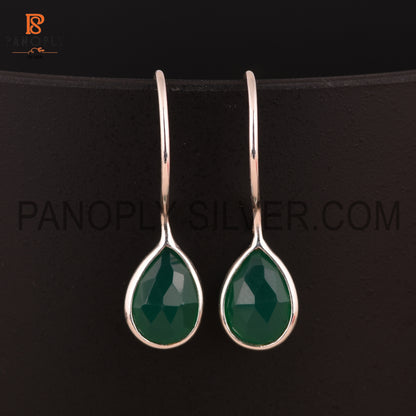 Green Onyx Briolette Cut 925 Silver Green Silver Earrings