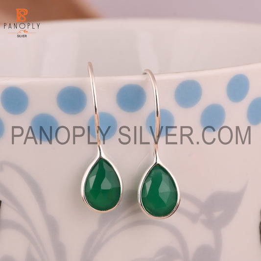 Green Onyx Briolette Cut 925 Silver Green Silver Earrings