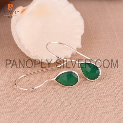 Green Onyx Briolette Cut 925 Silver Green Silver Earrings