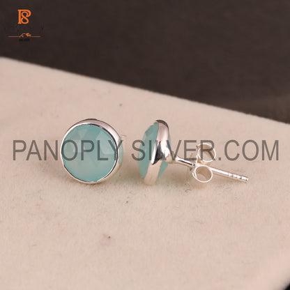 Aqua Chalcedony 925 Silver Comfortable Cute Earrings