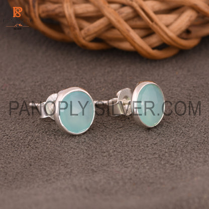 Aqua Chalcedony 925 Silver Comfortable Cute Earrings