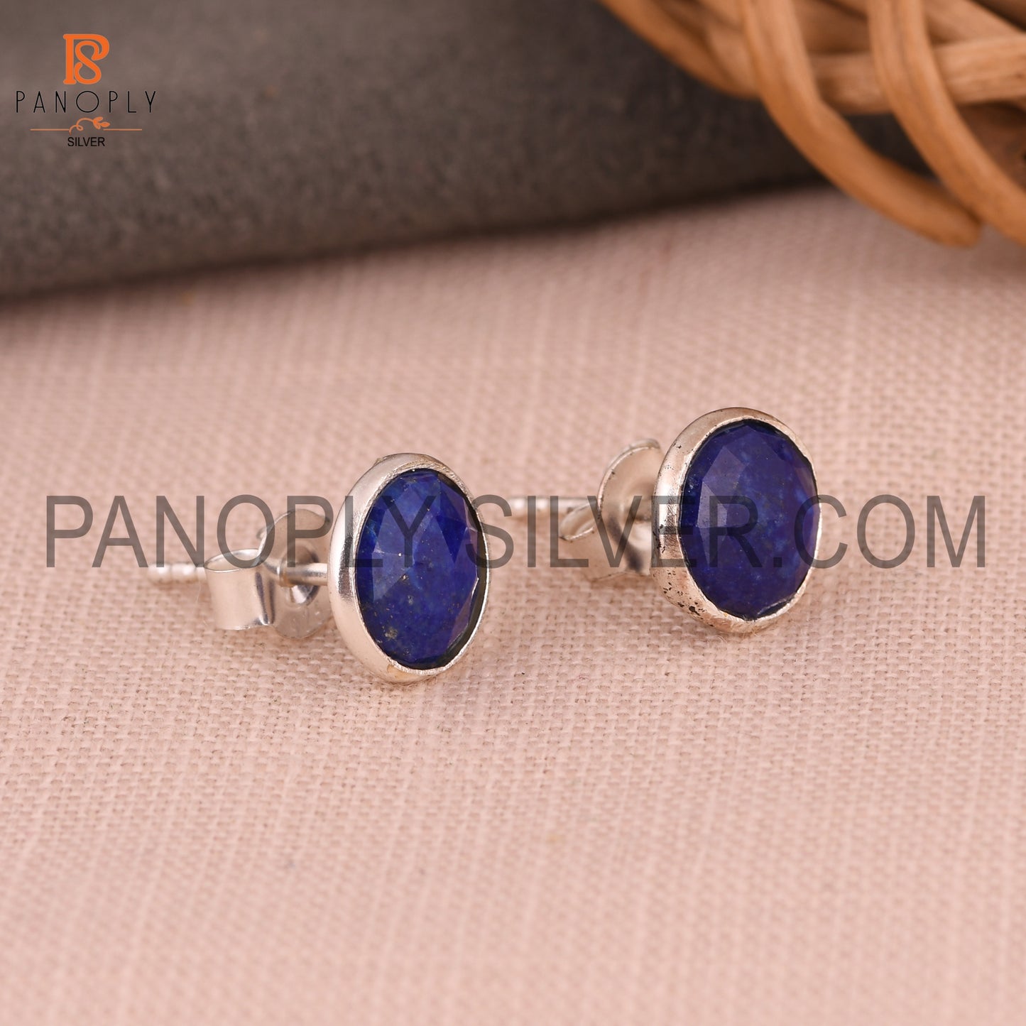 Lapis Lazuli Gem 925 Silver Girls Stud Earrings