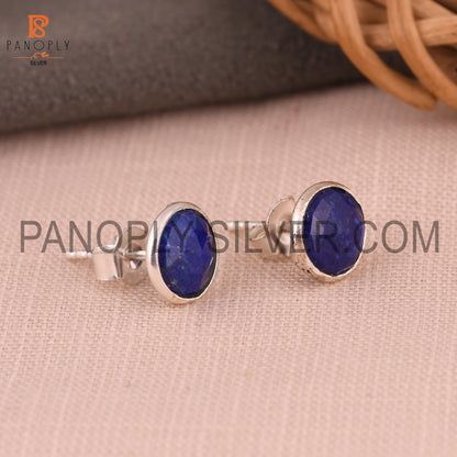 Lapis Lazuli Gem 925 Silver Girls Stud Earrings