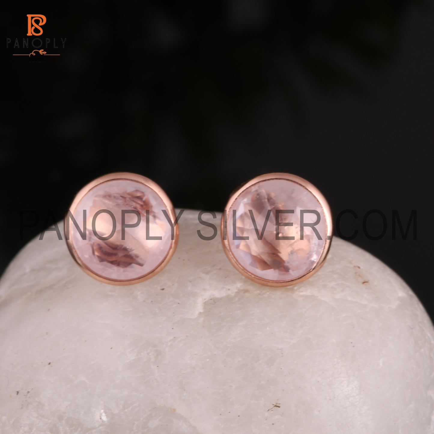 Rose Quartz 925 Pink Gem Stone Stud Earrings